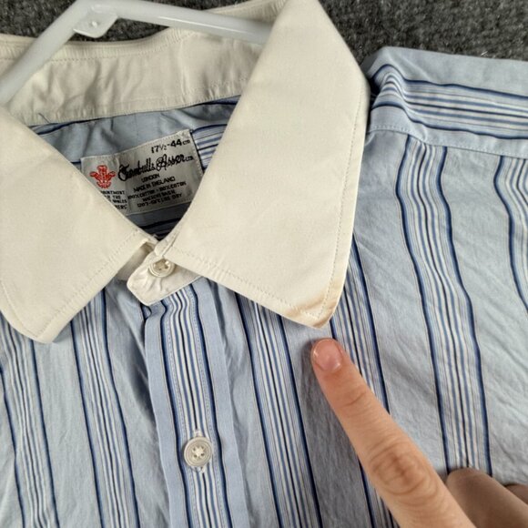 Turnbull & Asser Button Up Shirt Men Cotton Striped Blue 17.5 Contrast Collar ** - Picture 3 of 16